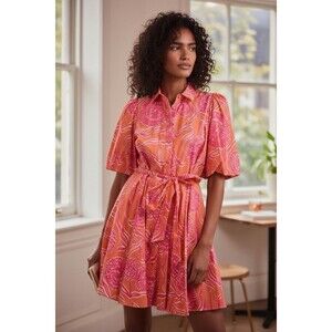 Mint Velvet Kendra Dress Sz 14 Orange Pink Girly Puff Sleeve Colorful Floral